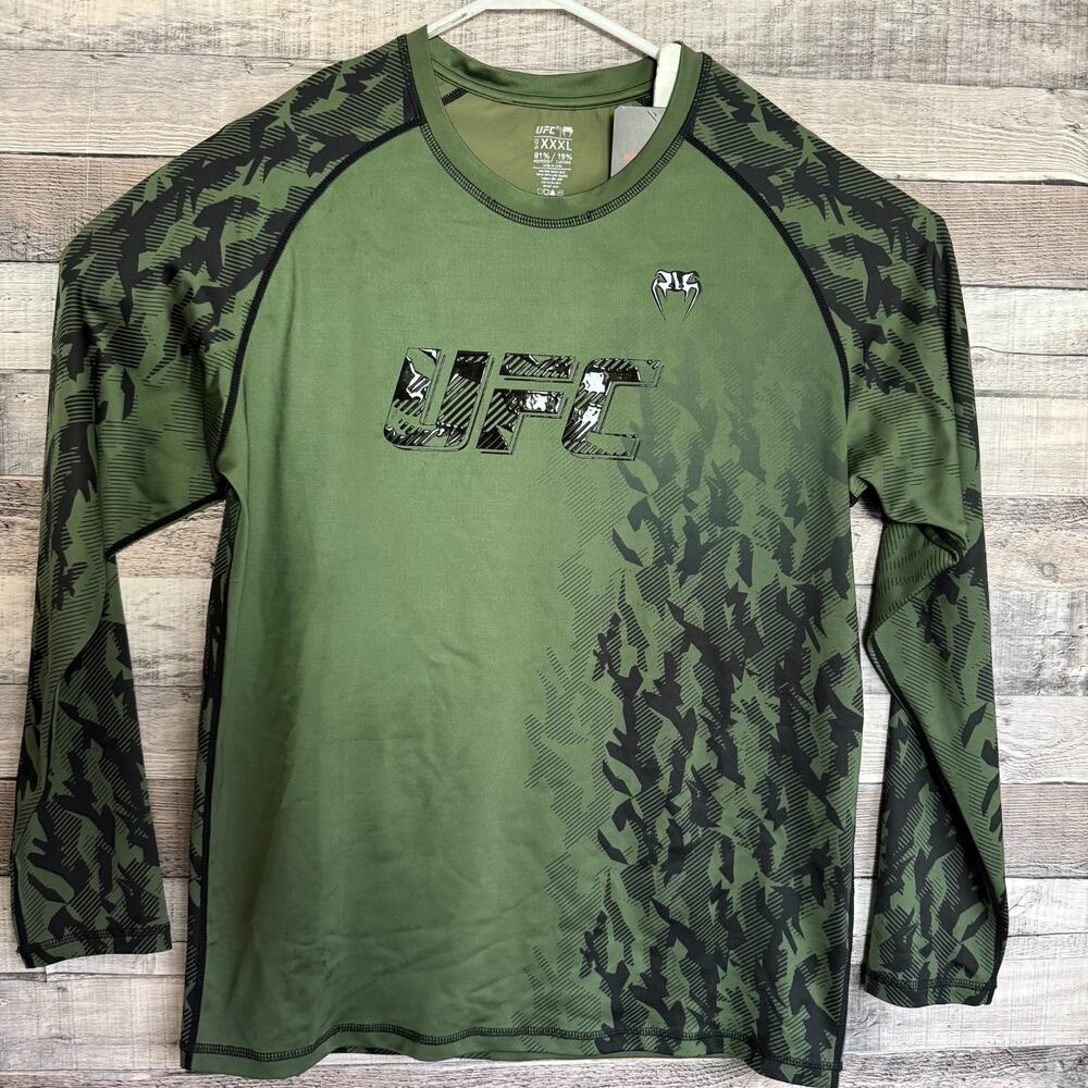 Venum UFC Rashguard Long Sleeve Shirt Mens 3XL Green Abstract Fighting NEW
